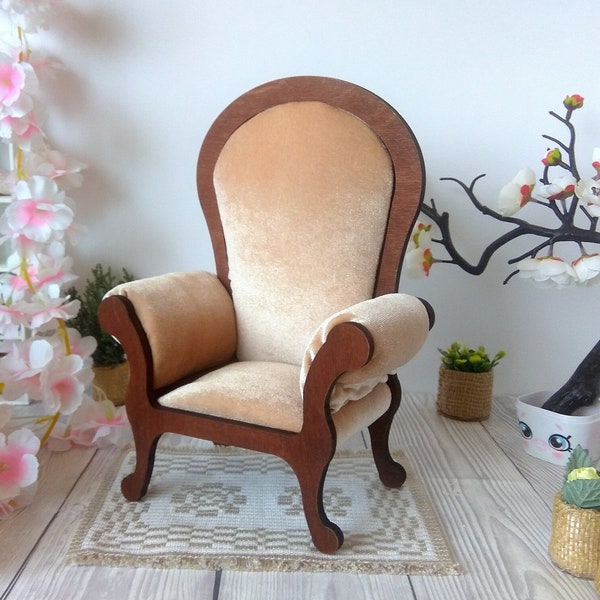 Chaise élégante miniature échelle 1:6 meubles rembourrés en velours en bois décor de maison de poupée victorienne Barb Blyth Poppy Parker Fashion Royalty
