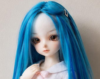 Super dollfie doll wig straight blue synthetic hair 1:3 scale BJD SD doll haircut anime