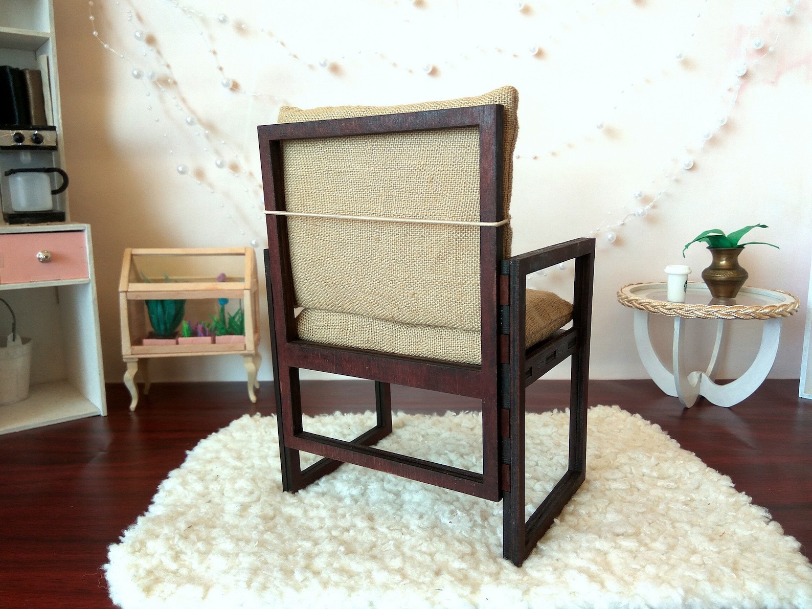 Vogacara 1/6 Mini Chair Furniture Model Unassembled Decoration DIY Home Casas De Muñecas Marrón
