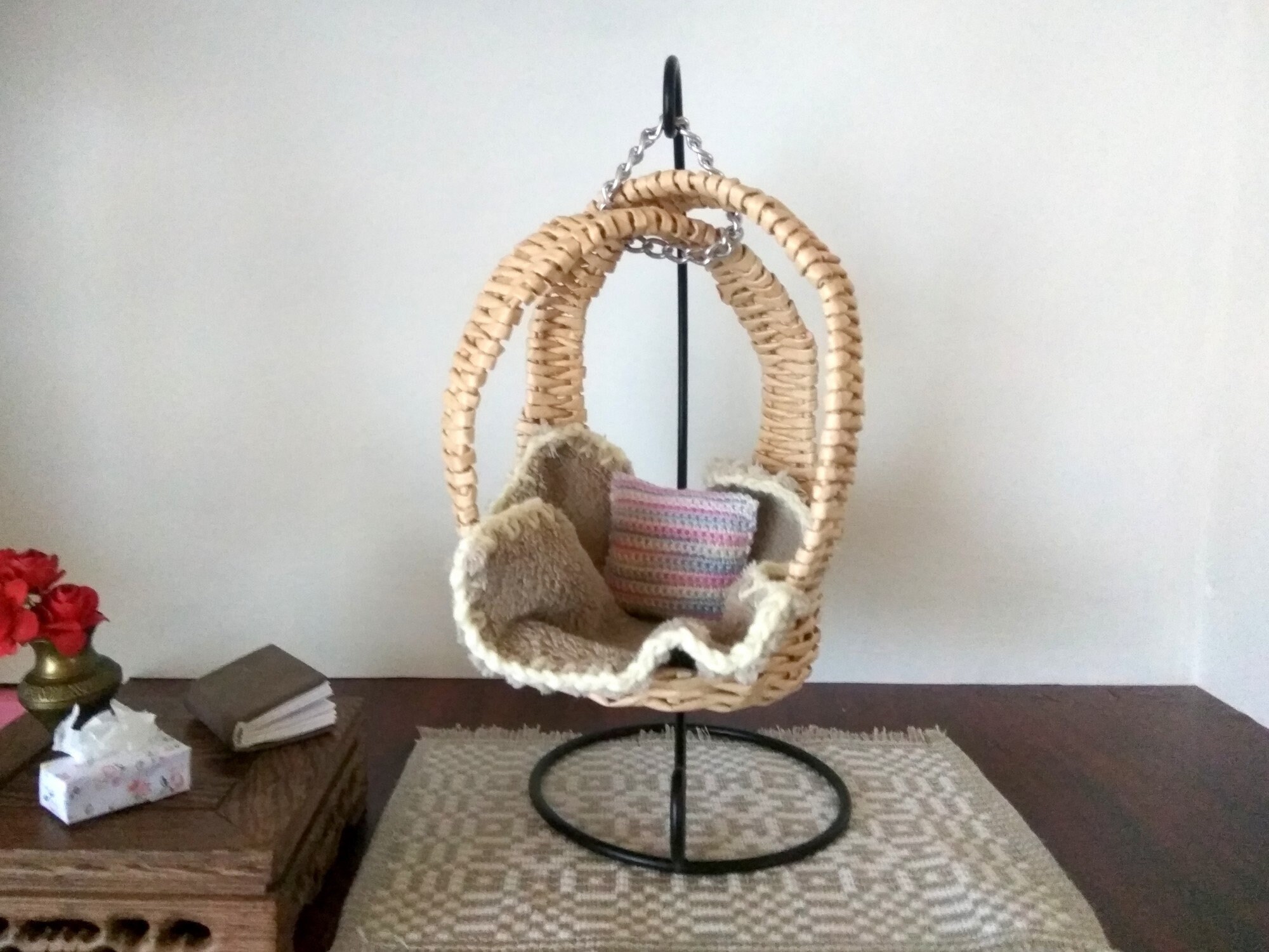 Wicker hanging chair with metal stand for Lati Yellow Pukifee | Etsy