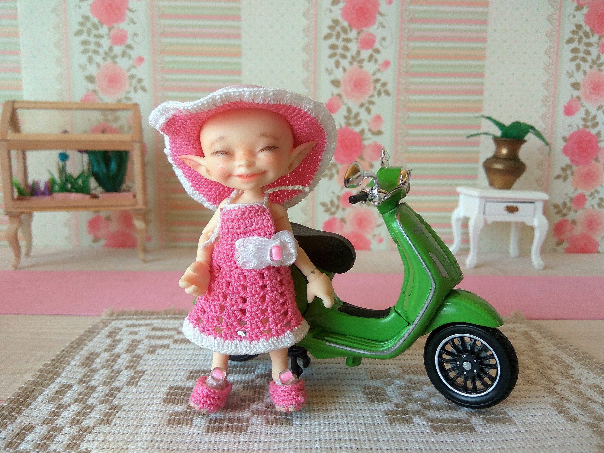 Accesorios para niños casa de muñecas motocicleta triciclo miniatura jardín de hadas muñecas 