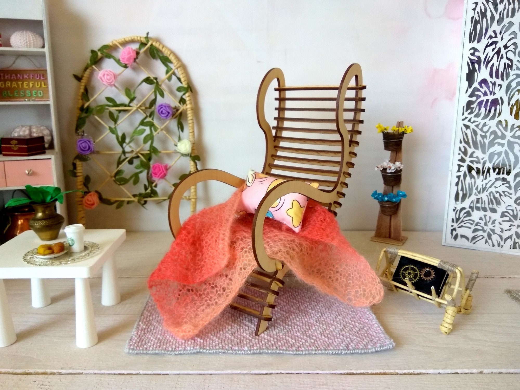 Sedia In Miniatura In Legno Lenasminiland Per Casa Delle Bambole, Scala 1:6, Moderna Fatta A Mano, Oggetto D'arredo Per BJD