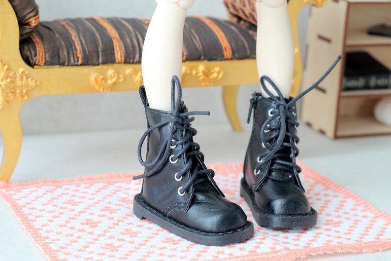1:3 scale doll shoes, black leather goth steels for Dollfie Dream Feeple BJD dolls 2.5 inches feet size metal punk style high smart msd zdjęcie 1