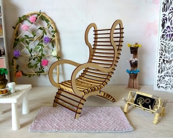 Sedia In Miniatura In Legno Lenasminiland Per Casa Delle Bambole, Scala 1:6, Moderna Fatta A Mano, Oggetto D'arredo Per BJD