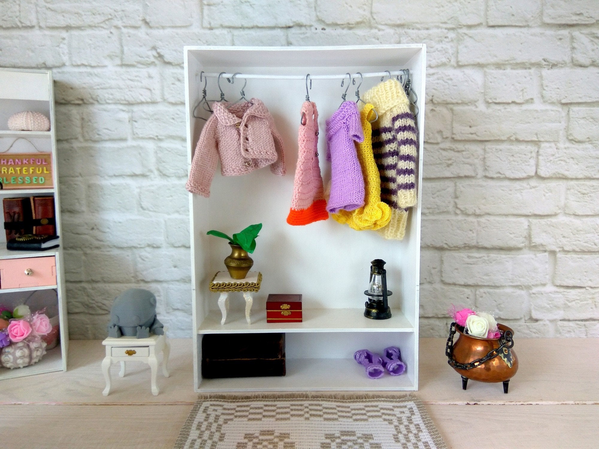 Miniature wardrobe 16 scale dollhouse clothing rack. Barbie Etsy