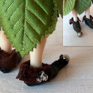 Custom leather Realpuki doll shoes elf style, miniature footwear hand-sewn 1:12 scale