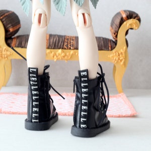 1:3 scale doll shoes, black leather goth steels for Dollfie Dream Feeple BJD dolls 2.5 inches feet size metal punk style high smart msd image 9