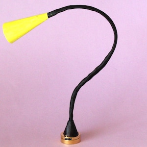 Miniature modern lamp, LED real lighting flexible dollhouse furniture yellow black color minimalistic floor stand 1:6 scale BJD doll decor