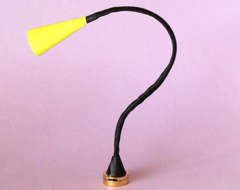 Miniature modern lamp, LED real lighting flexible dollhouse furniture yellow black color minimalistic floor stand 1:6 scale BJD doll decor