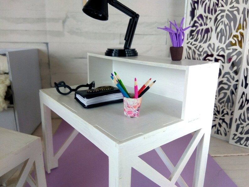 Miniature desk with chair 1/6 scale school office prop. White | Etsy