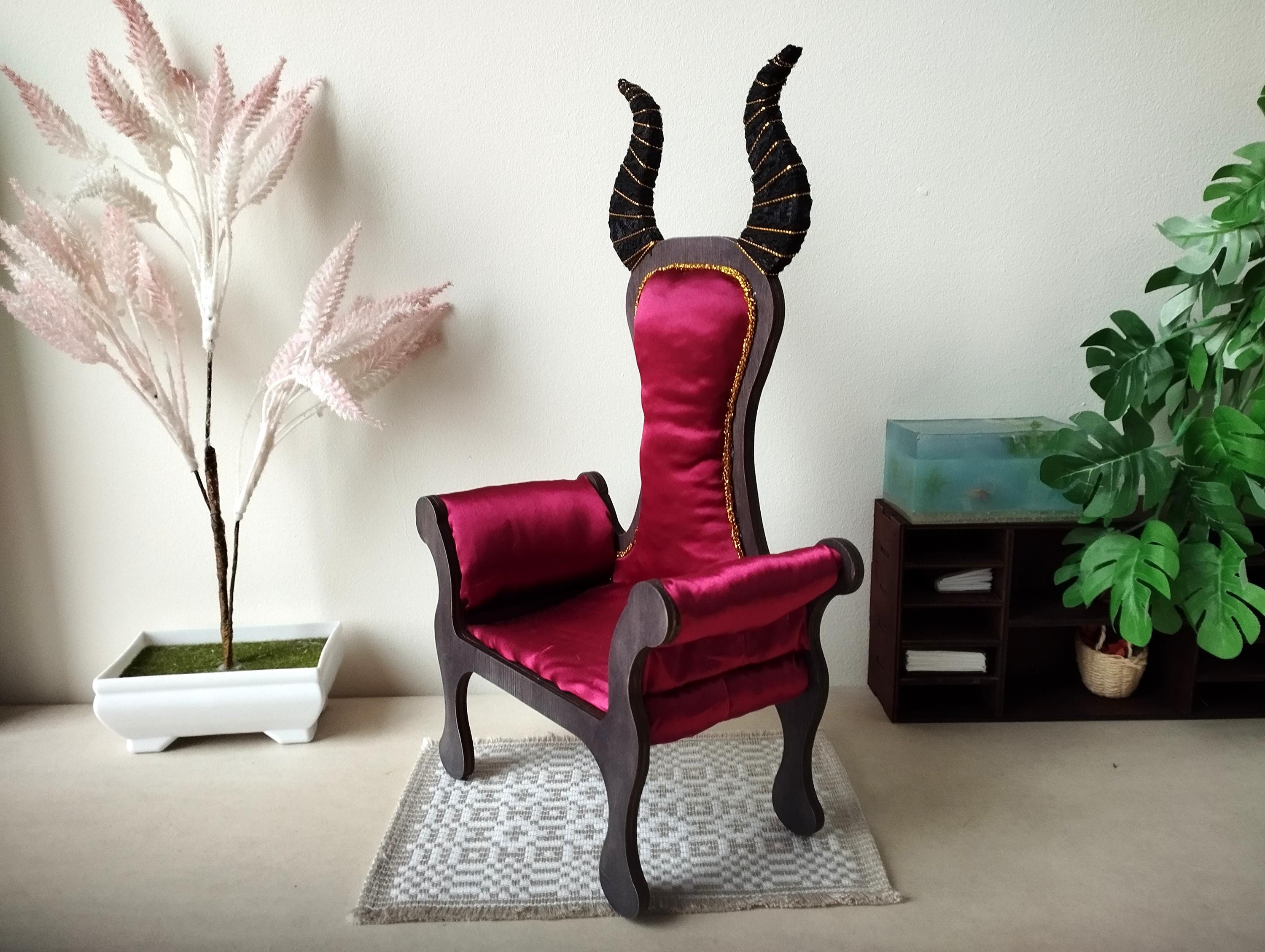 Miniature Chair With Horns, Goth Devil Dollhouse Furniture. Black Gold ...