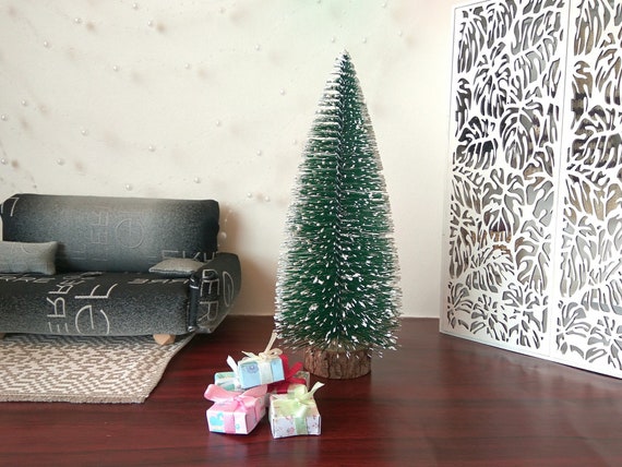 Miniature Dollhouse Christmas box with Pillow and gold wooden cross perfect for under the tree