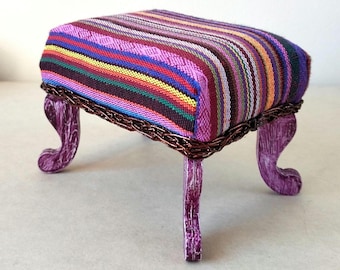 Miniature violet pouf 1:6 scale striped fabric wood furniture BJD dolls dollhouse chair ottoman