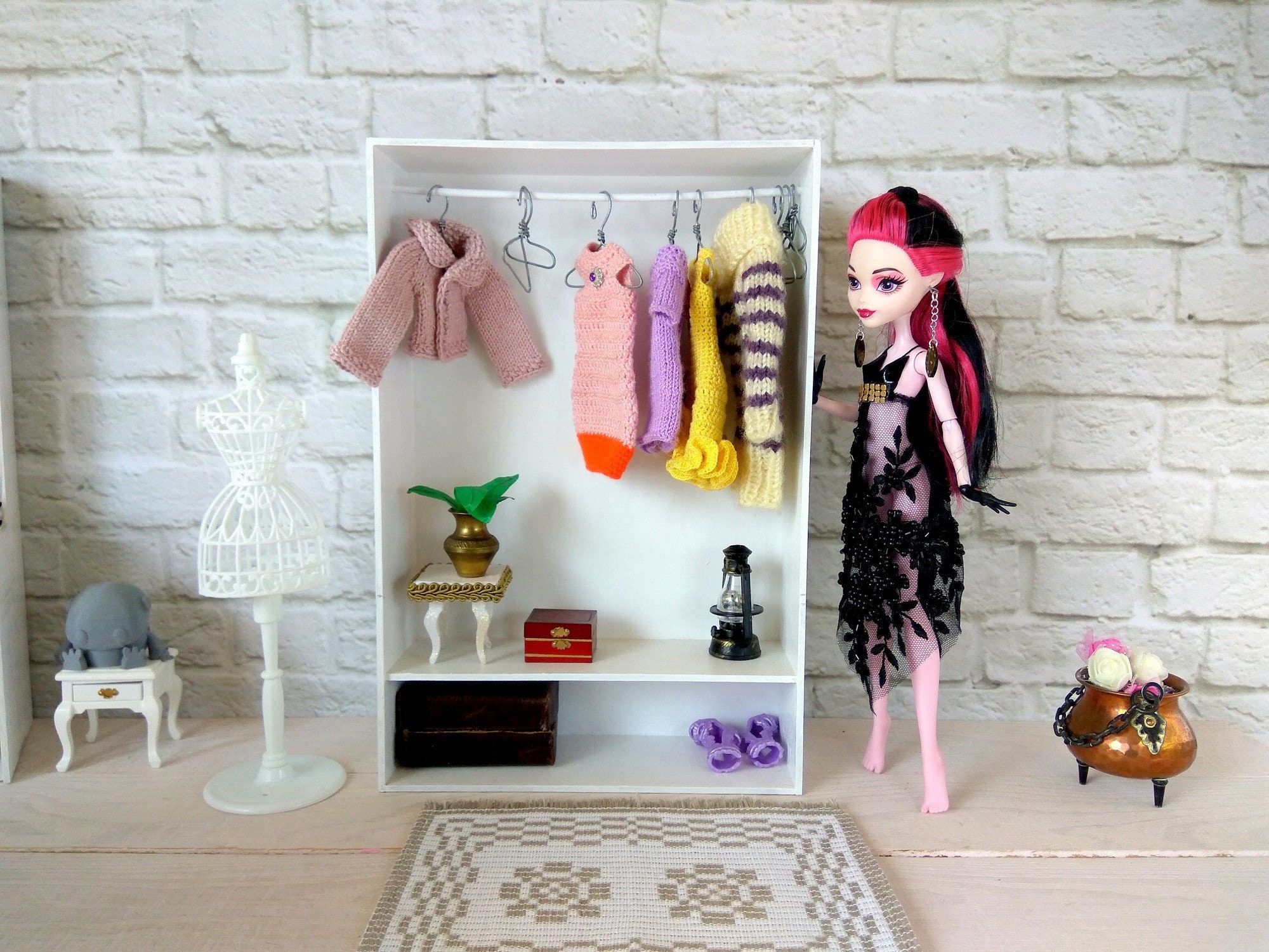 Miniature wardrobe 16 scale dollhouse clothing rack. Barbie Etsy
