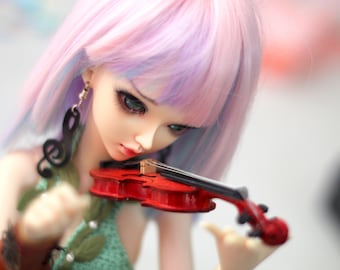 Miniature violin, dollhouse fiddle orchestra music instrument with strings and bow. 1:6 scale cello BJD Barb Blyth MH dolls Musician gift