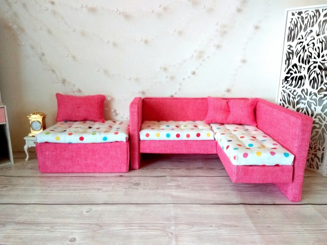 Miniatur-Bett 2 in 1 Puppenhaus Möbel. Rosa gepunktete Farbe | Etsy