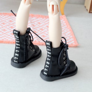 1:3 scale doll shoes, black leather goth steels for Dollfie Dream Feeple BJD dolls 2.5 inches feet size metal punk style high smart msd zdjęcie 2
