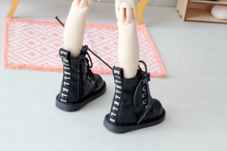 1:3 scale doll shoes, black leather goth steels for Dollfie Dream Feeple BJD dolls 2.5 inches feet size metal punk style high smart msd image 2