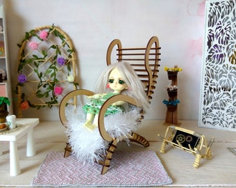 Sedia In Miniatura In Legno Scala 1:6 Per Casa Delle Bambole BJD - Moderna Fatta A Mano - Foto 5
