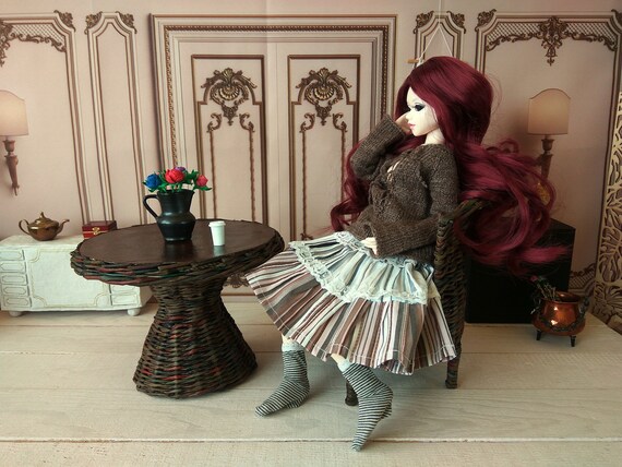 1//4 scale furniture set for Minifee doll Miniature wicker chair and table MSD SD fashion dollhouse prop.
