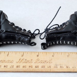 1:3 scale doll shoes, black leather goth steels for Dollfie Dream Feeple BJD dolls 2.5 inches feet size metal punk style high smart msd image 5