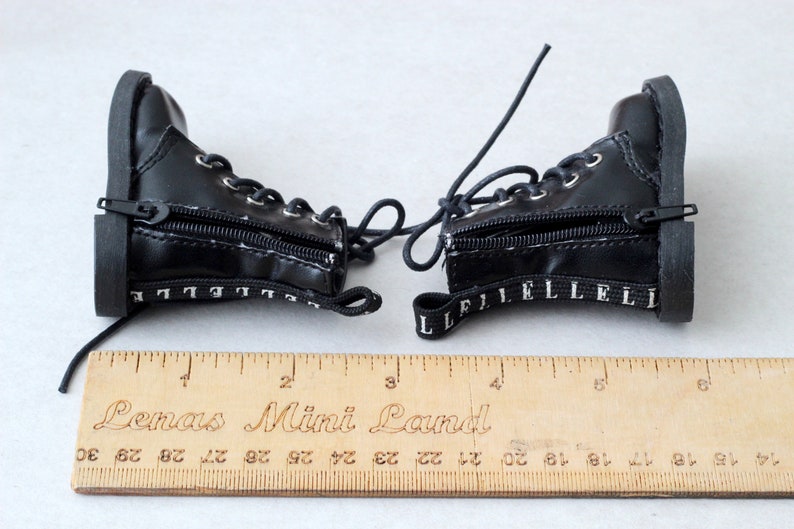 1:3 scale doll shoes, black leather goth steels for Dollfie Dream Feeple BJD dolls 2.5 inches feet size metal punk style high smart msd zdjęcie 5