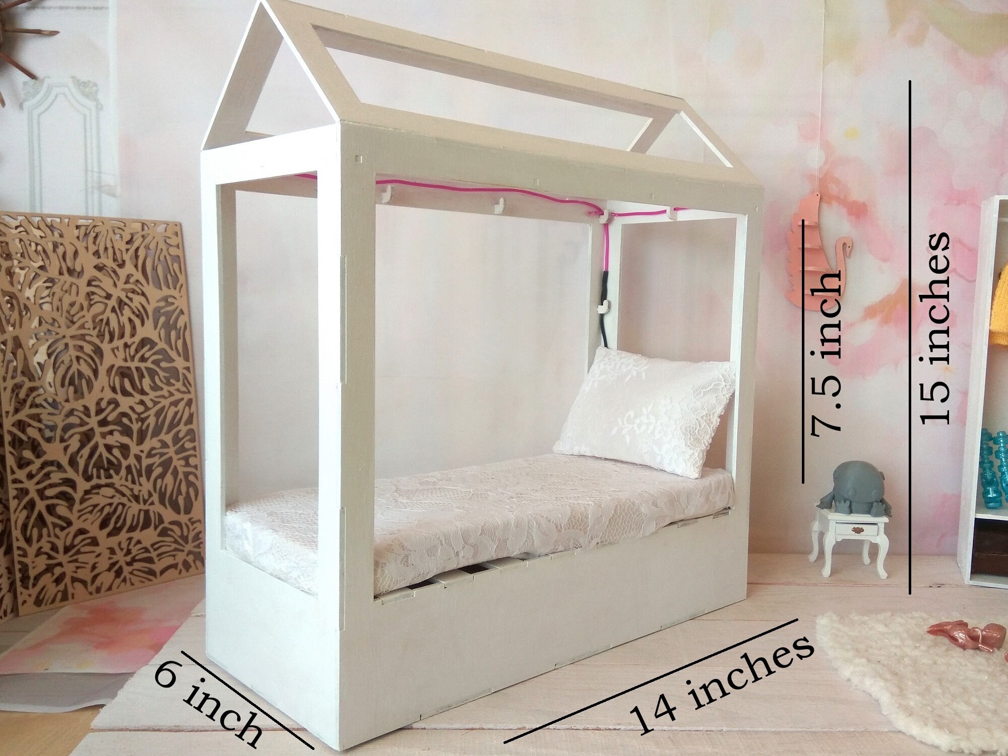 Canopy bed for dollhouse miniature 16 scale wooden furniture Etsy