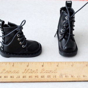 1:3 scale doll shoes, black leather goth steels for Dollfie Dream Feeple BJD dolls 2.5 inches feet size metal punk style high smart msd image 4
