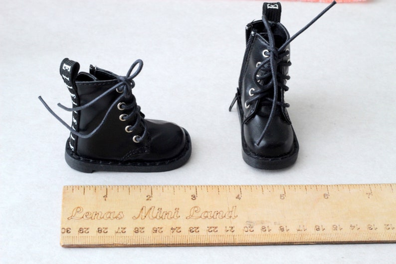 1:3 scale doll shoes, black leather goth steels for Dollfie Dream Feeple BJD dolls 2.5 inches feet size metal punk style high smart msd image 4