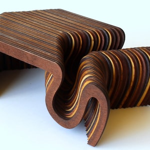 Miniature modern curled table for the dollhouse 1:6 scale BJD doll living room furniture, tiny crazy wooden coffee parametric decor interior
