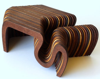 Miniature modern curled table for the dollhouse 1:6 scale BJD doll furniture wooden coffee parametric