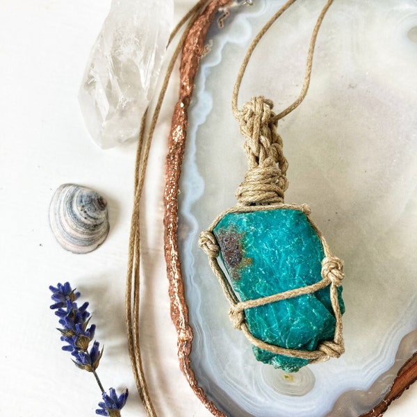 Meeko Chrysocolla & Hematite Beaded Necklace with Gold Tassel