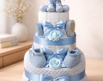 Giraffe Nappy Cake, baby boy hamper, blue baby shower, new baby gift, gift for newborn, mum to be present
