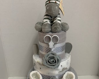 Nappy Cake, Safari theme, baby shower gift, unisex baby hamper, neutral baby gift, maternity leave gift, gift for grandchild, mum to be gift