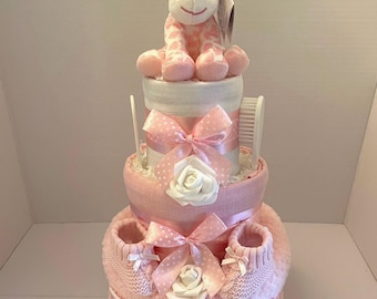 Giraffe Nappy Cake, baby girl hamper, baby shower gift, new baby gift, nappy cake, gift for mum to be, baby hamper