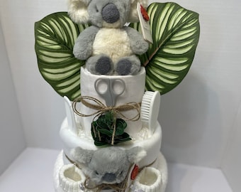 safari Boho Nappy Cake, baby gift hamper, safari baby shower, unisex baby gift, new baby gift, koala soft toy, mum to be gift
