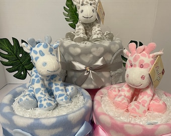 Nappy Cake, gift idea for new baby, baby boy gift, baby girl gift, new parents gift, safari theme baby shower, unisex gift hamper