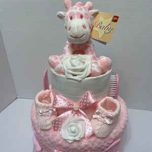 Pink Nappy Cake, Giraffe theme, baby girl hamper, safari baby shower, new baby girl gift, mum to be gift, coworker baby gift, pregnancy gift