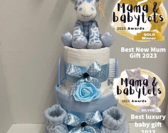 Giraffe Nappy Cake, baby boy hamper, blue baby shower, new baby gift, gift for newborn, mum to be present