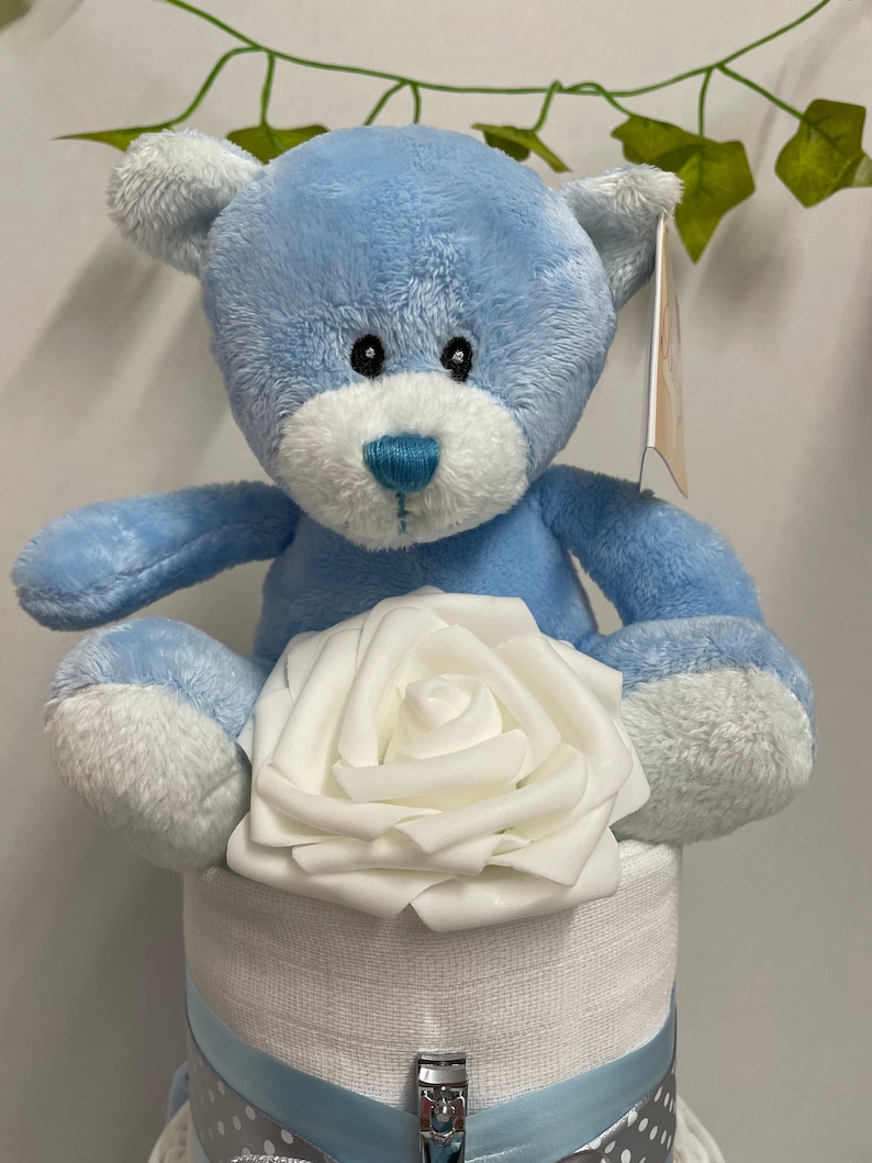 baby boy nappy cake, blue baby shower gift, new baby gift hamper, gift for new mum, newborn hamper, pregnancy gift, baby boy hamper image 8