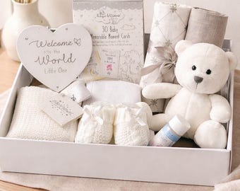 Unisex Baby Clothing Hamper, White Baby Shower Essentials, New Parents Gift Box
