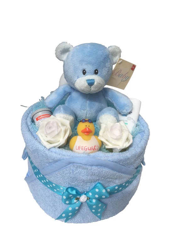 Personalised nappy cake baby hamper baby shower gift pink blue neutral