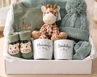 Luxury Baby Gift Box, Newborn Essentials Hamper, New Parents Mugs