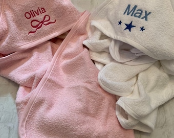 Personalised Baby Hooded Towel, Embroidered Bath Robe, Baby Shower Gift