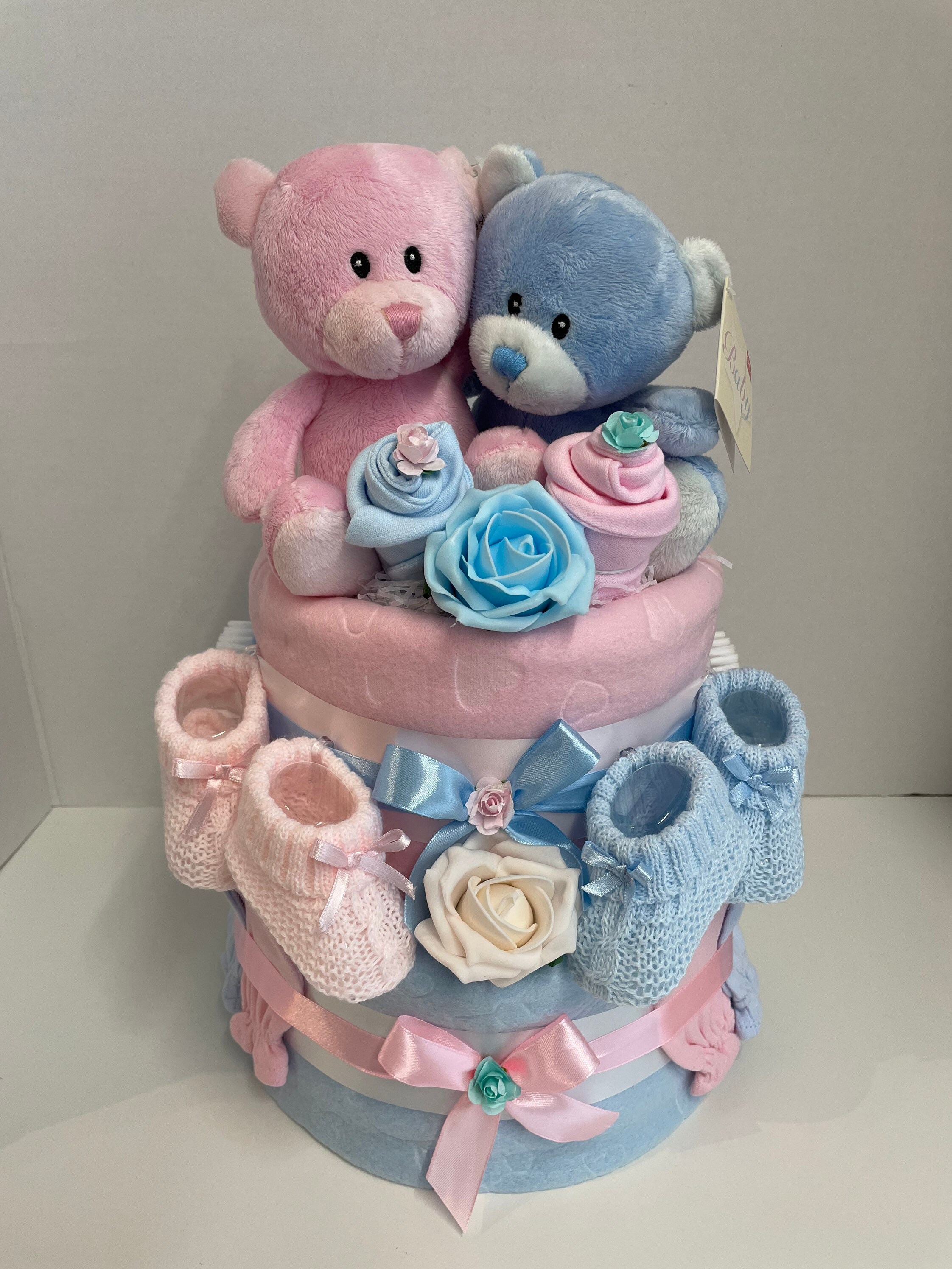 Twins Nappy Cake Gift for Two Babies Pink Blue Baby Shower Gift for Twins Twins Baby Hamper Mum of Twins Etsy