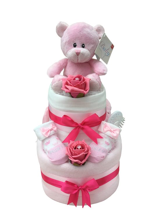 Personalised nappy cake baby hamper baby shower gift pink blue neutral