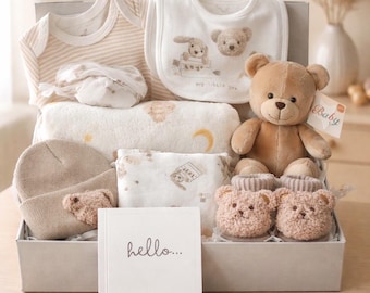 Unisex Baby Hamper, Teddy Bear Gift Set, New Parents Present