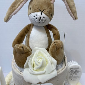 Neutral Nappy Cake, baby shower gift, unisex nappy cake, cream baby gift, nutbrown hare, Easter rabbit gift, new baby gift image 2