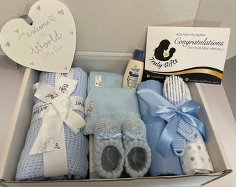 Baby Boy Gift Hamper, baby shower gift, baby clothing gift, blue baby gift box, boy baby gift