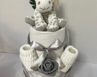 Safari Nappy Cake: Unisex Baby Hamper with Giraffe Toy